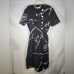 Caron Vintage Black Abstract Midi Dress Size 6